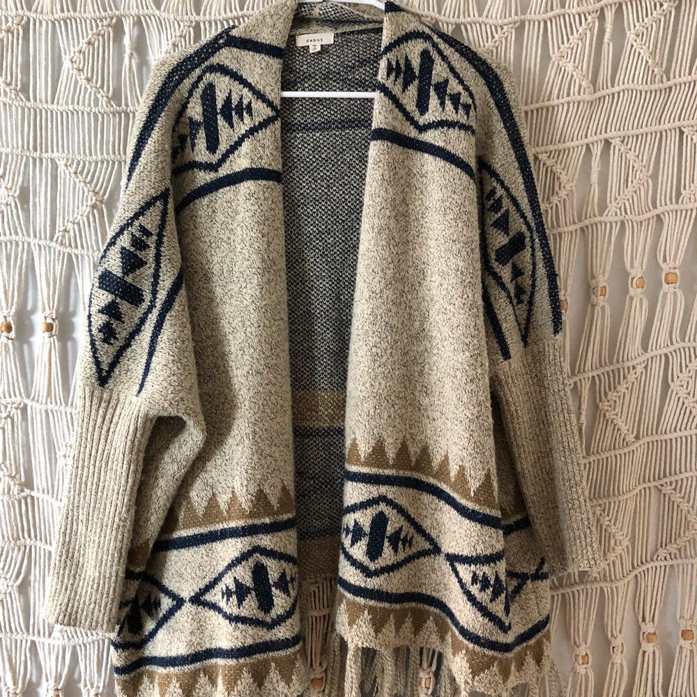 Fringe tribal print sweater